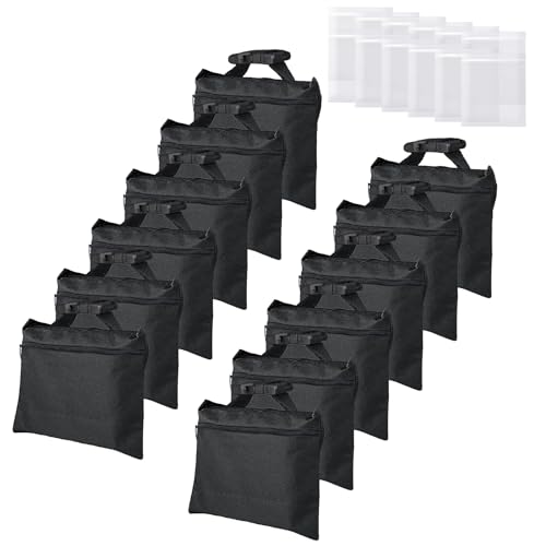 12 Packs Sandbags with 12 PE Bags, Heavy Duty Sand Bags, Sand Bags for Weight with Zipper and Buckle Straps for Support Light Stand, More 2/4/6/8/10/12 Packs Sand Bag to Choose.