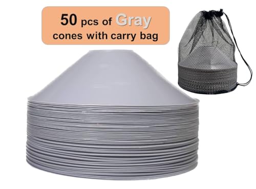 Thicker Disc Cones (Set of 50) Agility Soccer Cones with Carry Bag for Training,Football, Kids, Sports, Field Cone Markers