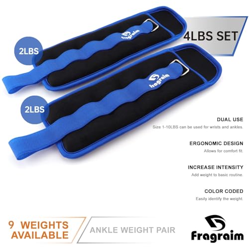 Ankle Weights for Women, Men and Kids - 1/2/3/4/6/8/10/12/15/20 LBS 1 Pair Strength Training Wrist/Leg/Arm Weight with Adjustable Strap for Jogging, Gymnastics, Aerobics, Home Fitness, Physical Therapy - style: 4Lbs Pair (2lb x 2) - Blue
