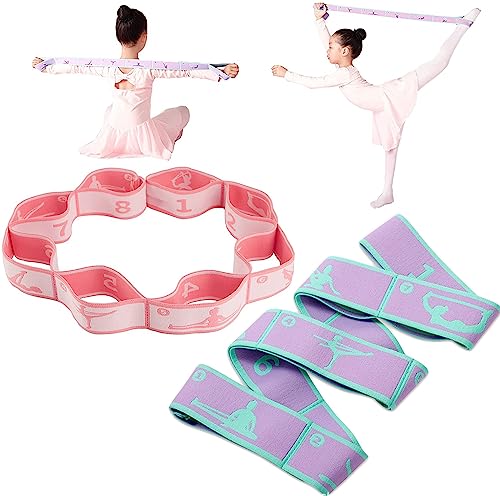 Stretch Straps with Loops for Exercise - 2 Pcs Yoga Stretching Straps for Kids, Elastic Resistance Bands 8 Loops for Dance, Gymnastics, Pilates & Flexibility Training