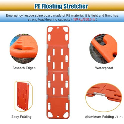 Foldable Lifesaving Stretcher with Head Imlizer & Neck Brace - Emerncy Spine Board for tic s, Quick Patient Transport & Safe for EMS and Lifeguards