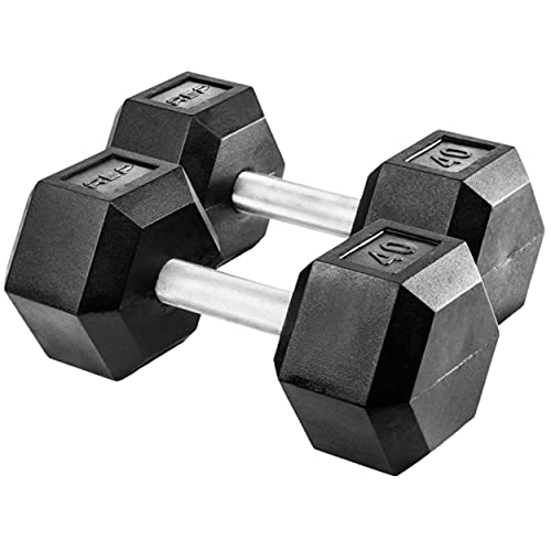 Rep Fitness Rubber Hex Dumbbell(s) - Singles (55LB +) and Pairs (5LB - 50LB) - Low Odor, Fully Knurled Handle - style: 40 LB Pair