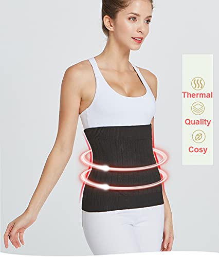 Thermal Cashmere Knit Lumbar Warmer Lower Back Support Belt Brace Stomach Kidney Warmer Abdominal Binder Belly Wrap - color: Black, size: S-suggest 40-50KG