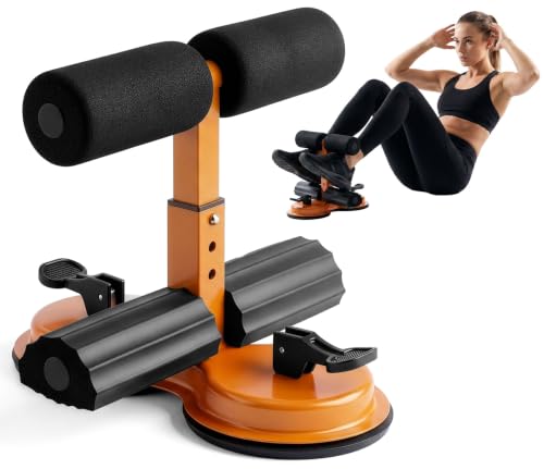 Portable Sit Up Bar Floor Holder with 2 Strong Suction Cups for Abs, Pull Up Bar, Sticky Pad, Adjustable Foot Holder for Thigh, Workout for Office Home Gym for Men and Women, Support 661 lbs