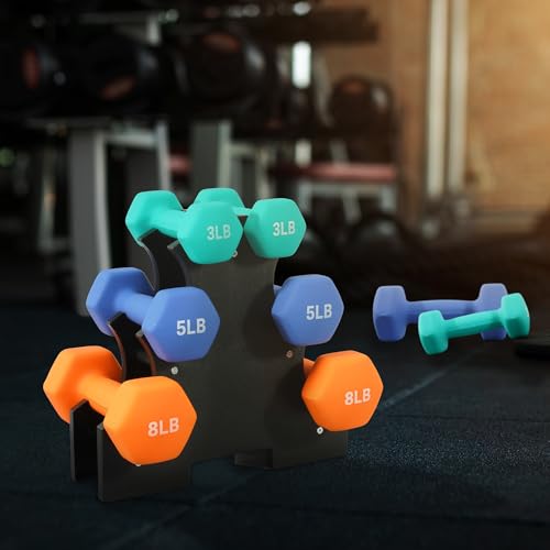 Neoprene Dumbbell Set with 3-Tier Rack - 1/2/3LB Pairs (Total 12LB), Non-Slip Strength Training Weights for Home Gym & Fitness Equipment (Beginners & Women)