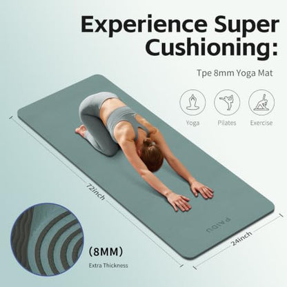 PAIDU Yoga Mat 8mm TPE Non‑Slip Fitness Mat with Strap for Home Workouts - color: Deepgreen&Gray