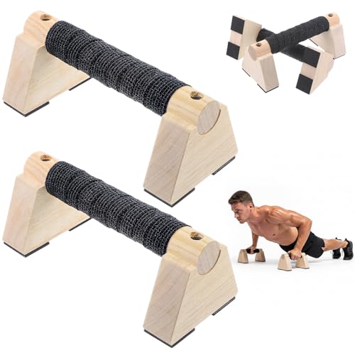2 Pcs Portable Calisthenics Equipment Parallettes Bars Wooden Push Up Bars with Non-Slip Base, 7.9 Inch Handstand Training Blocks & Push Up Handles, for Home Workout Strength Training