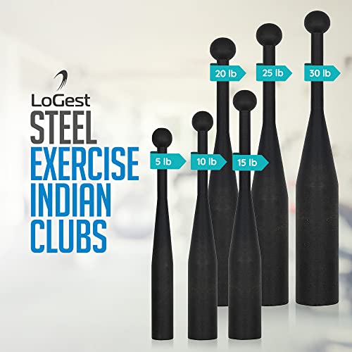 Logest Steel Mace Exercise Club - Heavy Duty Steel Indian Clubs Perfect for Strength Training and Rehabilitation Improves Grip and Full Body Workouts Available in 5 10 15 20 25 30 Pounds - color: 25LB