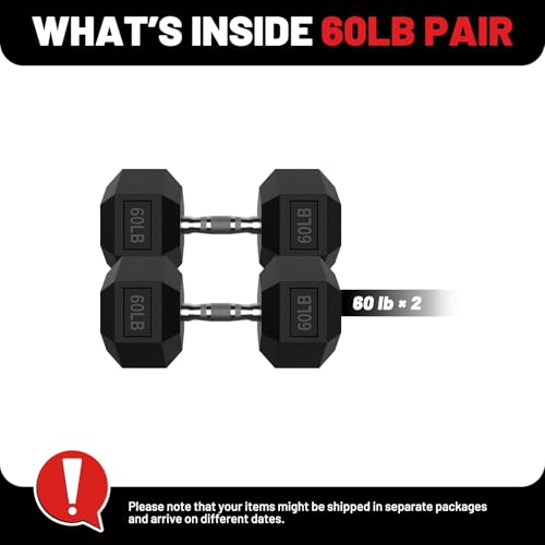 PAPABABE HEX Dumbbell Set 2.5-125lb, Rubber Encased Home Gym Dumbbells, Exercise & Fitness Weights Dumbbells for Women & Men, Hand Weight for Strength Training - size: 60 lb, Pair, style: Chrome Handle