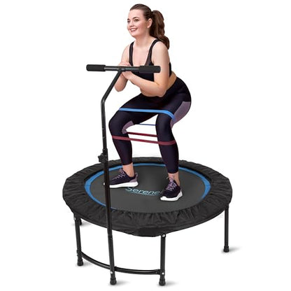 SereneLife Trampoline 40" - In-Home Cardio Fitness Rebounder with Adjustable T-Bar Handle, Silent Heavy Duty Bungee Rebounder for Adults