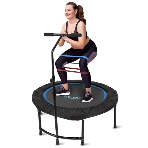 SereneLife Trampoline 40" - In-Home Cardio Fitness Rebounder with Adjustable T-Bar Handle, Silent Heavy Duty Bungee Rebounder for Adults
