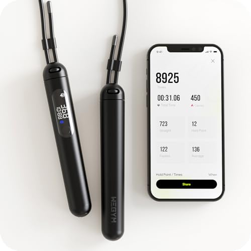 WeGym Smart Jump Rope with App Tracking, LED Display and Jump Counter - color: Black