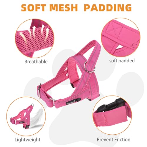 No Pull Harness Small Size Dog with Handle, Easy Walk Puppy Vest Harness Neck & Chest Soft Paded Adjustable, Reflective & Lightweight Escape Proof Breathable Mesh Pet Running Harness, Pink S