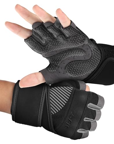 Breathable Workout Gloves, Antislip Weight Lifting Gym Gloves for Men Women, Superior Grip & Palm Protection for Weightlifting, Fitness, Exercise, Training - color: 5. Black and Gray (with Wrist Straps), size: Small