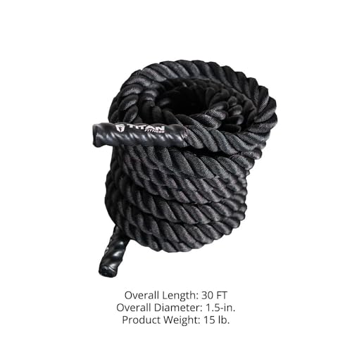 Titan Fitness Battle Rope 30ft x 1.5in, Poly Dacron Heavy Rope for Home Gym Conditioning Workouts, Cross-Train, Strength Training Exercises