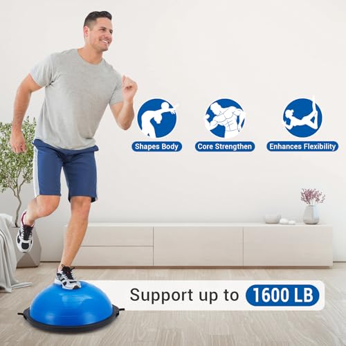 Half Exercise Ball Trainer, Balance Ball Trainer with Resistance Bands, 1600 Lbs Non-Slip Yoga Ball for Strength Training, Stability Gear for Home Gym Workout & Pilates Equipment