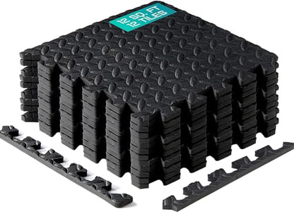 Yes4All 12,16,36 SQ.FT Puzzle Exercise Mat for Home Gym, EVA Interlocking Foam Floor Tiles with Border for Workout Equipment