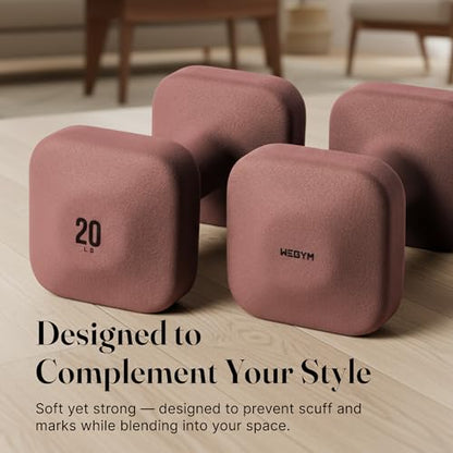WeGym SafeGrip Square Dumbbells with Anti Slip Handles, Aesthetic Free Weights for Home Workouts, Stable Design Prevents Rolling during Floor Exercises - color: Rose, style: 20LB Pair