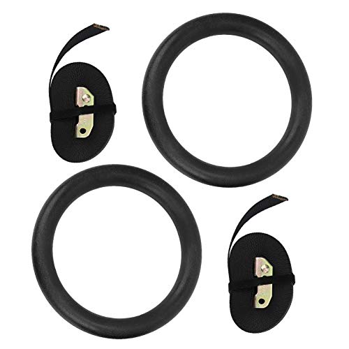 Drfeify Gymnastics Rings with Adjustable Straps, Black, 9.3 Inch Diameter, Polyester and ABS Material, for Strength Training