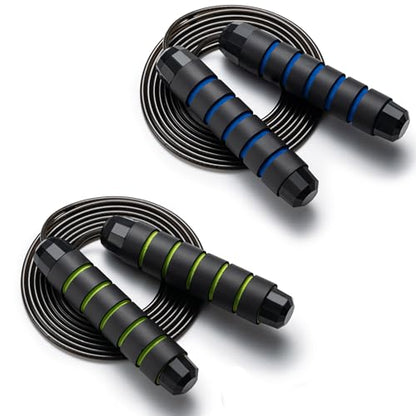 BOOMIBOO Jump Rope, Adjustable Jump Ropes,Skipping Rope Tangle-Free Rapid Speed with Ball Bearings for Women Men Kids,Exercise & Slim Body Jumprope at Home School Gym - color: Green+Blue