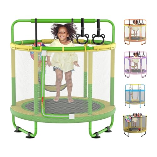 60" 6-in-1 Kids Trampoline, 5ft Mini Toddler Trampoline for Girls Boys - color: Yellow&Green 6-in-1