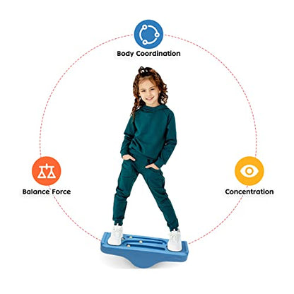 Kids Rocking Seesaw Balance Board with 5 Wooden Balls Sensory Training Rocking Board Balance Training Equipment Children Indoor Outdoor Activity Toy (Blue) - color: Blue