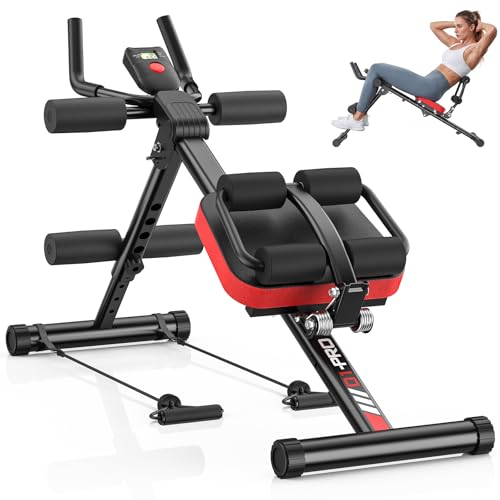 Bigzzia Ab Machine, 5-in-1 Adjustable Ab Workout Bench Core Abdomen Trainer for Stomach Workout, Crunch Machine Exercise Equipment for Home Gym - Sit UP, Push UP, Leg Press, Glider, Roman Chair, 330lbs Capacity - color: Black & Red