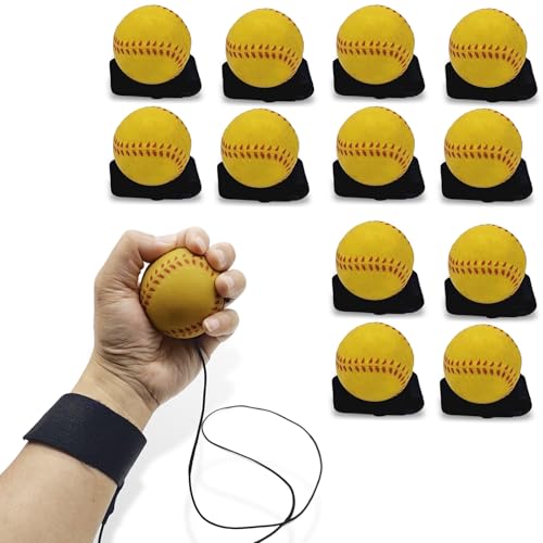 ZUYEE 4/8/16 Pack 2.36 inch Wrist Return Balls Baseballs on a String with Wristband - for Kids, Teens & Adults - Fun Sports Gift for Wrist Exercise Hand-Eye Coordination & Rebound Practice - color: Yellow, style: 16