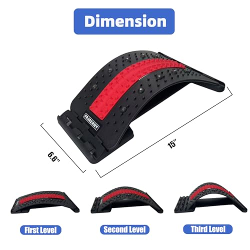 Back Stretcher, 3 Level Adjustable Lumbar Back Cracker Board, Relief for Lumbar Area Pain, Scoliosis Aid, Spine, Herniated Disc, Lumbar Support Board, Extra NBR Pad & Silicone Pad (Red)