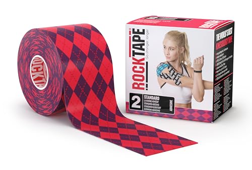 RockTape Extra Sticky Kinesiology Tape - Athletic Tape for Muscle Pain Relief, Injury Recovery - Microscopic Skin Lifting & Decompression - Sweat & Water Resistant - color: Argyle Pink, style: STANDARD