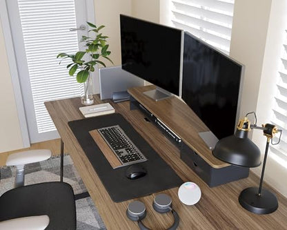 Fenge Monitor Stand, Desk Computer Riser with Frosted Storage Drawer, Brown - color: Brown