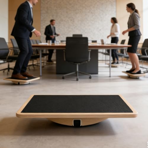 Wooden Wobble Board, Anti Fatigue Nonslip Board, 15 Inches Stability Boards with Ergonomic Tilt Angle, Textured Balancing Exercise for Improving Balance, and Strengthening Cores