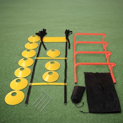 Agility Ladder Speed Training Kit, Soccer Training Equipment Set, PP Rung Agility Ladder Synthetic Disc Cones with Storage Bag