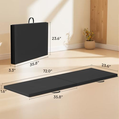 Gymnastics Tumbling Mat Portable Gymnastics Mat Foldable Tumbling Mat 2ft W 6ft L/4ft W 6ft L/4ft W 8ft L/4ft W 10ft Exercise Mat Yoga Mat with Carrying Handles for Yoga Gymnastics