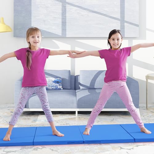 ZENOVA Gymnastics Mat 6'x3'x2''/4'x8'x2'' Exercise Mat Gym Mat for Home Aerobics Workout Foldable Tumbling Mat Children Gifts - color: 3FT x 6FT --Blue