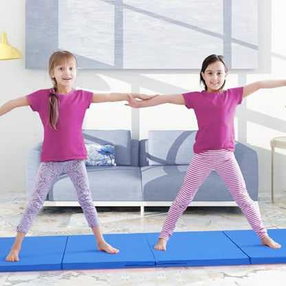 ZENOVA Gymnastics Mat 6'x3'x2''/4'x8'x2'' Exercise Mat Gym Mat for Home Aerobics Workout Foldable Tumbling Mat Children Gifts - color: 3FT x 6FT --Blue