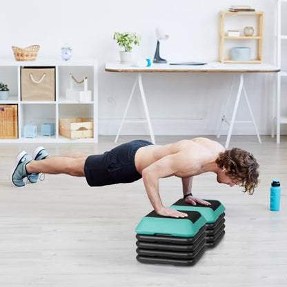 Step Aerobic Platform,16" x 16" Step Adjustable High Step Aerobic Platform with 6"- 8"-10"-12", Home Gym Exercise Fitness Workout Equipment - color: Green