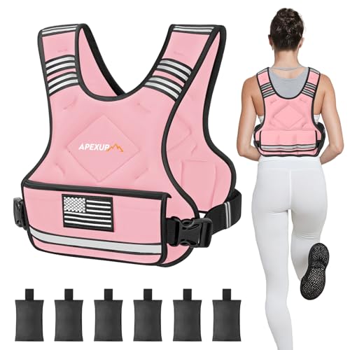 Adjustable Weighted Vest, 4-10lb/12-18lb/20-32lb Vest with 6 Ironsand Weights and Large Pocket, Weight Vest for Men Women Strength Training, Running, Walking - color: Pastel Pink, size: 4-10lbs