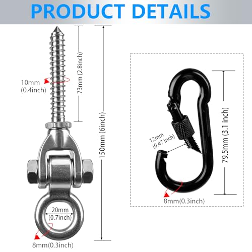 2-Pack Heavy Duty Swing Hangers with Bearings- 304 Stainless Steel Swing Hooks Set Brackets with 2 Oval Hooks,1500LB Capacity for Porch Swings, Hanging Chairs, Punching Bags, Gym Equipment