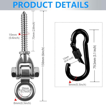 2-Pack Heavy Duty Swing Hangers with Bearings- 304 Stainless Steel Swing Hooks Set Brackets with 2 Oval Hooks,1500LB Capacity for Porch Swings, Hanging Chairs, Punching Bags, Gym Equipment
