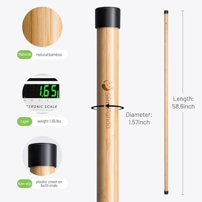 5FT Yoga Stick - Natural Bamboo Stretching Stick with Non-Slip Caps - 1.57" Thick Exercise Balance Pole for Posture Correction & Physical Therapy