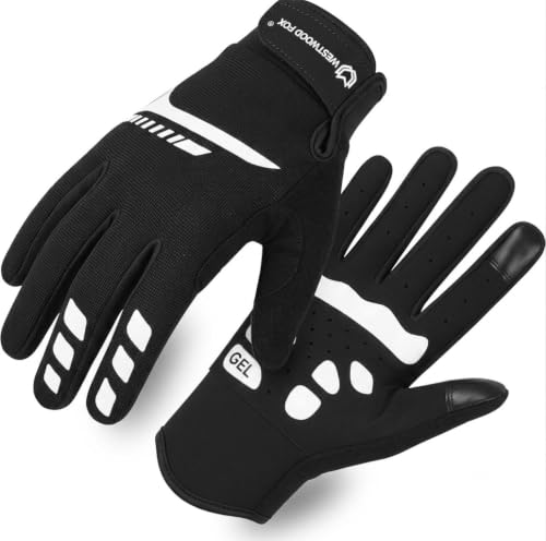 WESTWOOD FOX Cycling Gloves for Men Women, Full Finger, Anti-Slip Touchscreen Breathable Mountain Bike Gloves for MTB Riding, BMX, ATV,Road Racing,Bicycle.Climbing and Outdoor Sports - color: White, size: X-Large