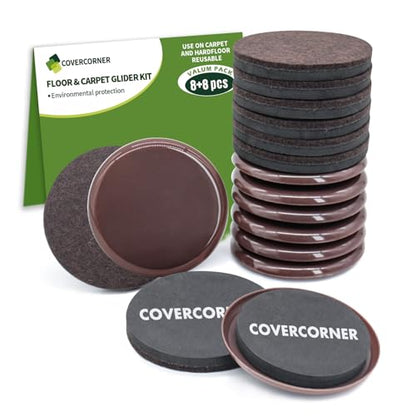 Furniture Sliders for Carpet and Hardwood, 16 PCS 3 1/2", Brown - size: Round 16 PCS 3 1/2'' Brown