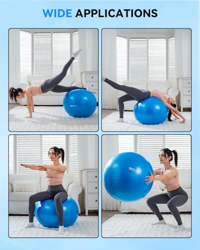 Exercise Ball - Anti-Burst Yoga Ball for Pilates, Pregnancy & Core Stability - Ergonomic Office Desk Ball Chair & Physical Therapy Equipment, Quick Pump Included