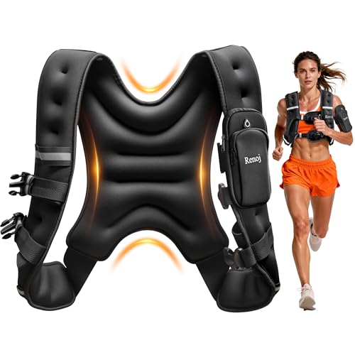 Renoj Weighted Vest for Women Men: Available in 6lb/8lb/10lb/11lb/12lb/14lb/16lb/20lb Fixed Weights for Walking, Running, Training, Exercise, Weight Loss - With Reflective Strips and Storage Pocket - color: Black, size: 12LB