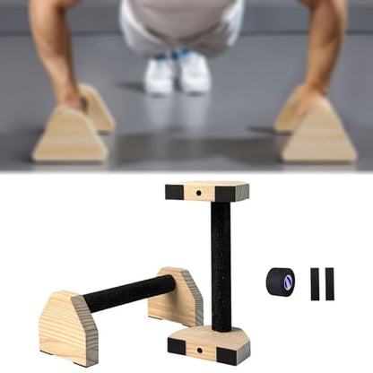 2 Pieces Push Up Bar Wooden Ergonomic Non Slip Handles Sturdy Stand Parallette Equipment Suitable for Adults Men Women Indoor