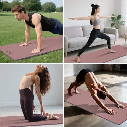 ILILI 10mm Extra Thick, TPE Yoga Mat, 76×28 Inch Extra Long, Carrying Strap - color: Dark Pink+Dark Grey