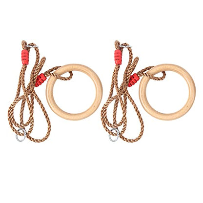 Gymnastics Rings,2Pcs / Set Fitness Wooden Gymnastics Ring with Rope Children Sports Wooden Swings Rings for Workout Bodyweight Fitness Training