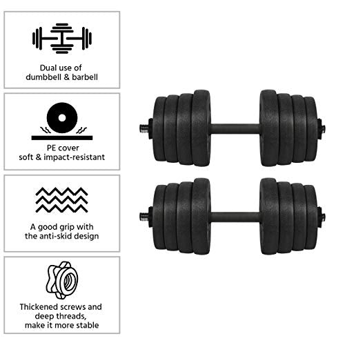 Yaheetech 66LB Weight Dumbbell Set Fitness Adjustable Cap Gym/Home Barbell Plates Body Workout for Women Men Strength Training Black