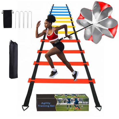 Soccer Speed Agility Training Set - 20FT Agility Ladder 12/16 Sports Cones and Soccer Kick Trainer Football Training Equipment Footwork Drills for Youth and Adults